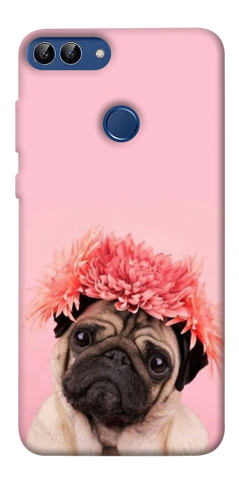 Чохол Мопс із квітами для Huawei P Smart