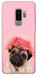 Чехол Мопс с цветами для Galaxy S9+