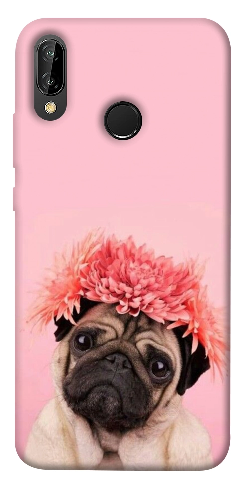 Чехол Мопс с цветами для Huawei P20 Lite
