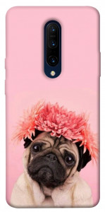 Чехол Мопс с цветами для OnePlus 7 Pro