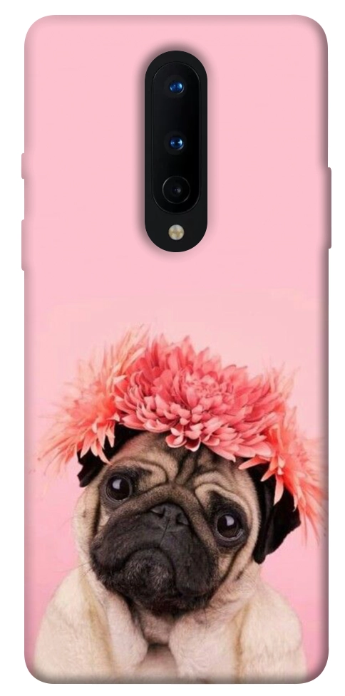 Чохол Мопс із квітами для OnePlus 8