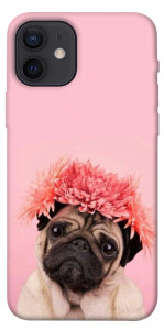 Чехол Мопс с цветами для iPhone 12
