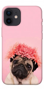 Чехол Мопс с цветами для iPhone 12 mini
