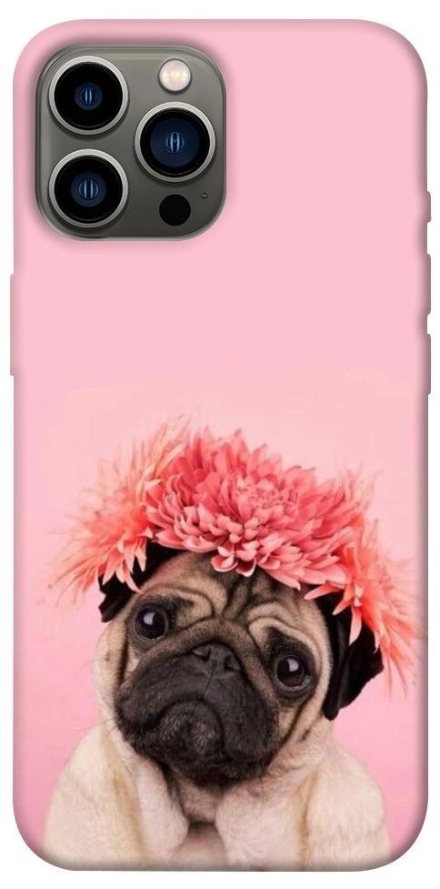 Чохол Мопс із квітами для iPhone 12 Pro Max