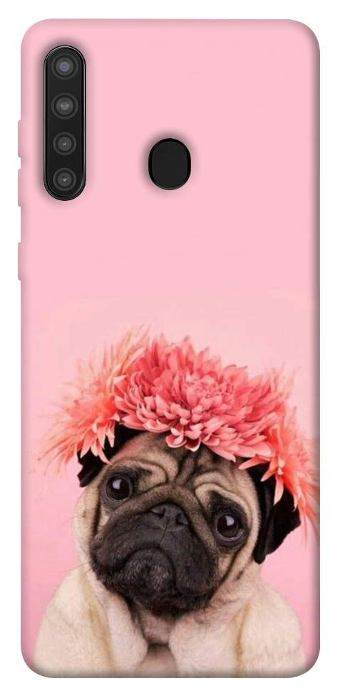 Чохол Мопс із квітами для Galaxy A21