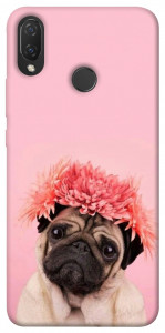 Чохол Мопс із квітами для Huawei P Smart+