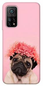 Чехол Мопс с цветами для Xiaomi Mi 10T Pro