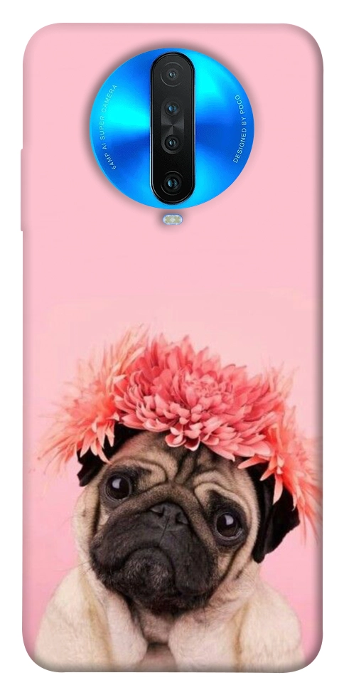 Чохол Мопс із квітами для Xiaomi Redmi K30