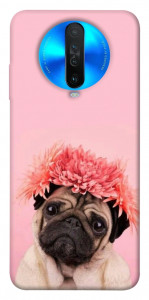 Чехол Мопс с цветами для Xiaomi Redmi K30
