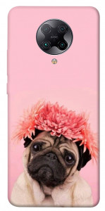 Чехол Мопс с цветами для Xiaomi Poco F2 Pro