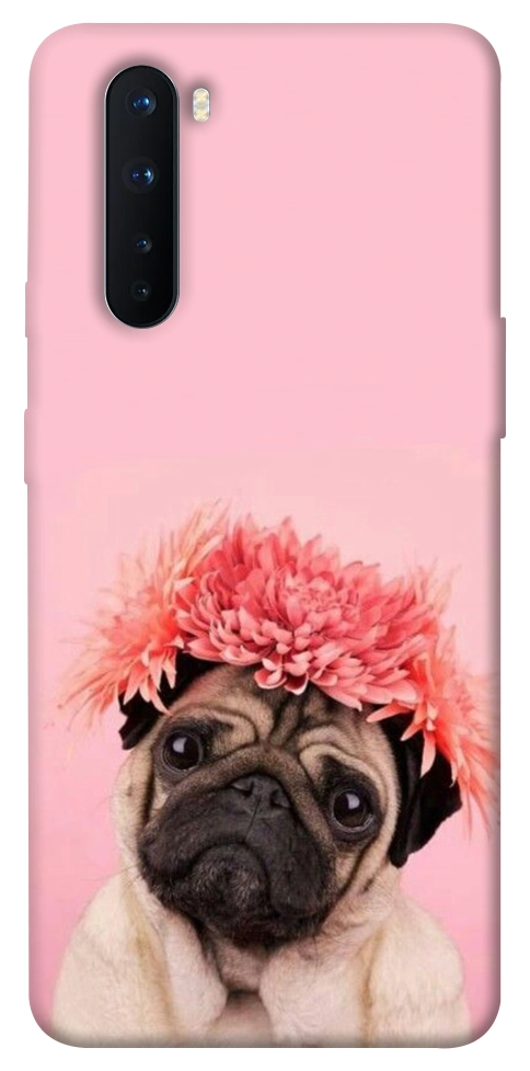 Чохол Мопс із квітами для OnePlus Nord