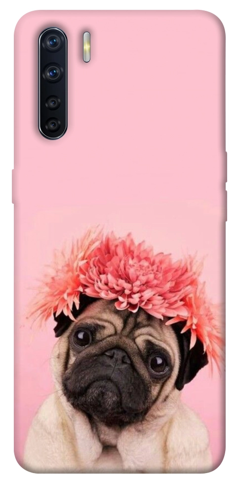 Чехол Мопс с цветами для Oppo A91