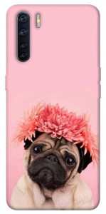 Чехол Мопс с цветами для Oppo A91