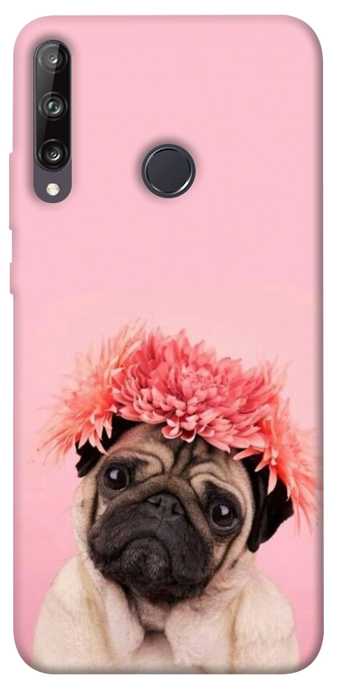 Чехол Мопс с цветами для Huawei P40 Lite E