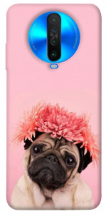 Чехол Мопс с цветами для Xiaomi Poco X2