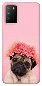 Чохол Мопс із квітами для Xiaomi Poco M3