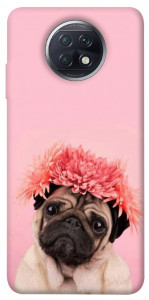 Чохол Мопс із квітами для Xiaomi Redmi Note 9T