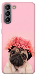Чехол Мопс с цветами для Galaxy S21