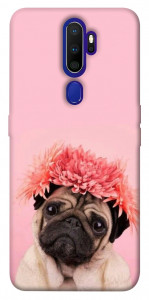 Чехол Мопс с цветами для Oppo A5 (2020)
