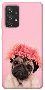 Чохол Мопс із квітами для Samsung Galaxy A72 5G
