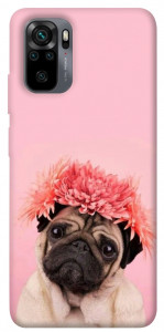 Чехол Мопс с цветами для Xiaomi Redmi Note 10