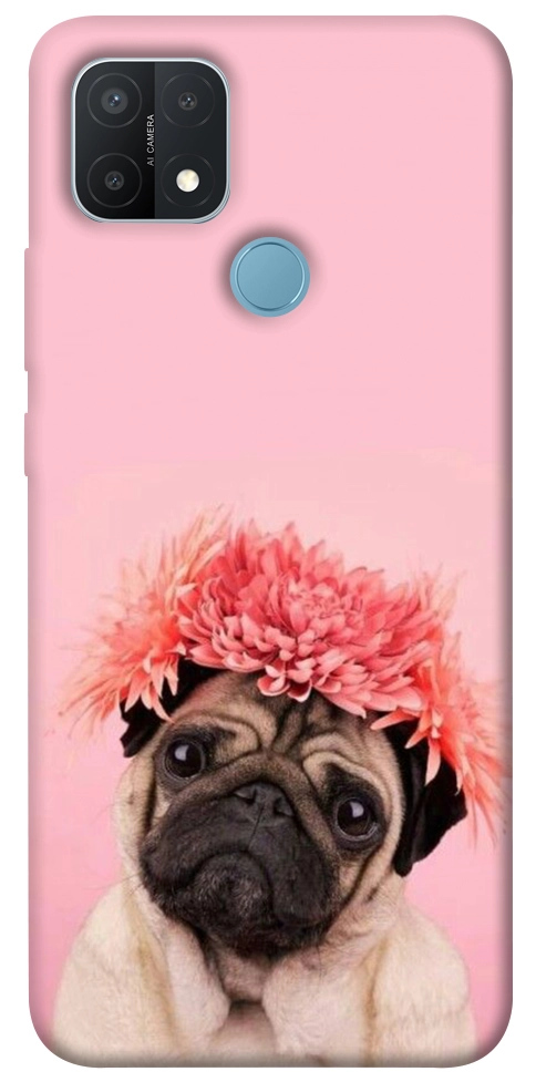 Чехол Мопс с цветами для Oppo A15
