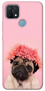 Чехол Мопс с цветами для Oppo A15