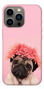 Чехол Мопс с цветами для iPhone 13 Pro