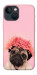 Чехол Мопс с цветами для iPhone 13 mini