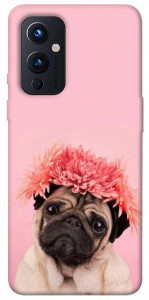 Чохол Мопс із квітами для OnePlus 9