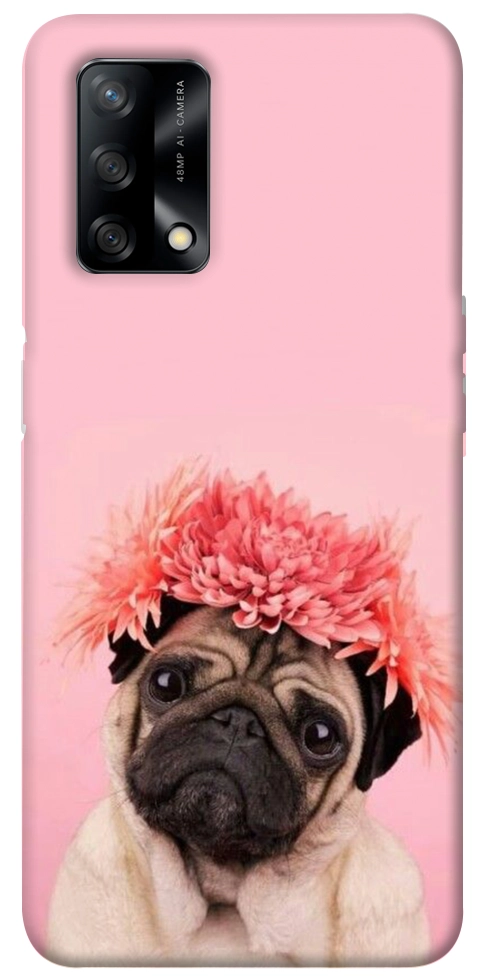 Чехол Мопс с цветами для Oppo A74 4G