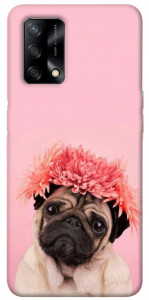 Чехол Мопс с цветами для Oppo A74 4G