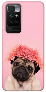 Чохол Мопс із квітами для Xiaomi Redmi 10