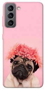 Чехол Мопс с цветами для Galaxy S21 FE