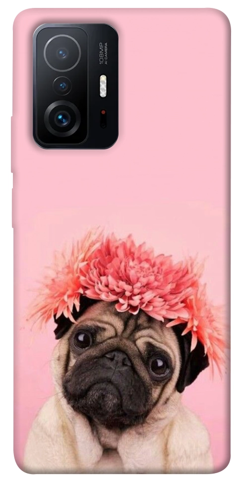 Чехол Мопс с цветами для Xiaomi 11T