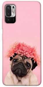Чохол Мопс із квітами для Xiaomi Redmi Note 10 5G