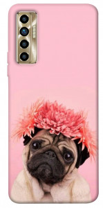 Чохол Мопс із квітами для TECNO Camon 17P