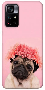 Чехол Мопс с цветами для Xiaomi Poco M4 Pro 5G