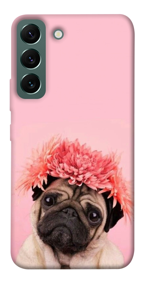 Чехол Мопс с цветами для Galaxy S22