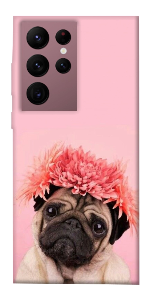 Чехол Мопс с цветами для Galaxy S22 Ultra