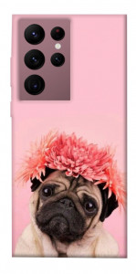 Чехол Мопс с цветами для Galaxy S22 Ultra