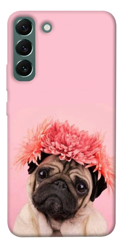 Чохол Мопс із квітами для Galaxy S22+