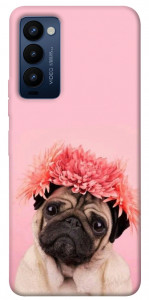 Чехол Мопс с цветами для Tecno Camon 18 P