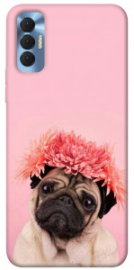 Чохол Мопс із квітами для TECNO Spark 8P