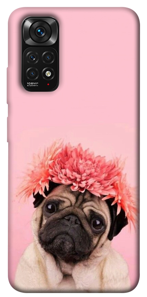 Чехол Мопс с цветами для Xiaomi Redmi Note 11 (Global)