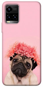 Чохол Мопс із квітами для Vivo Y33s