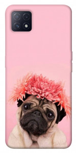 Чехол Мопс с цветами для Oppo A73 5G