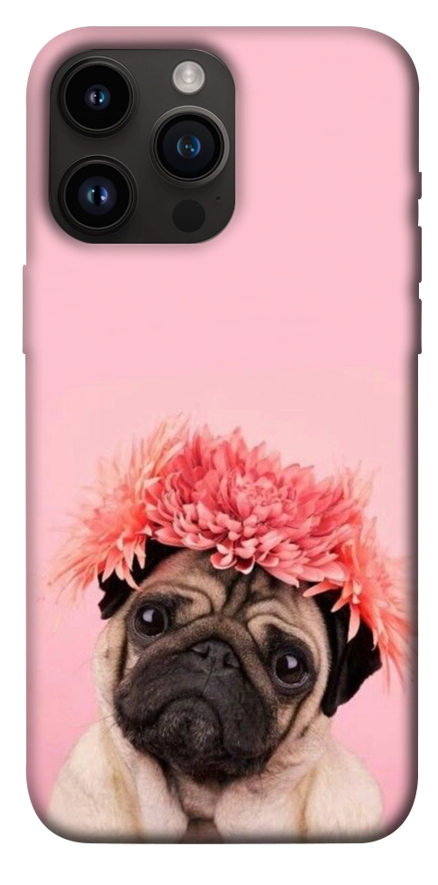 Чохол Мопс із квітами для iPhone 14 Pro Max