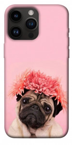 Чохол Мопс із квітами для iPhone 14 Pro Max