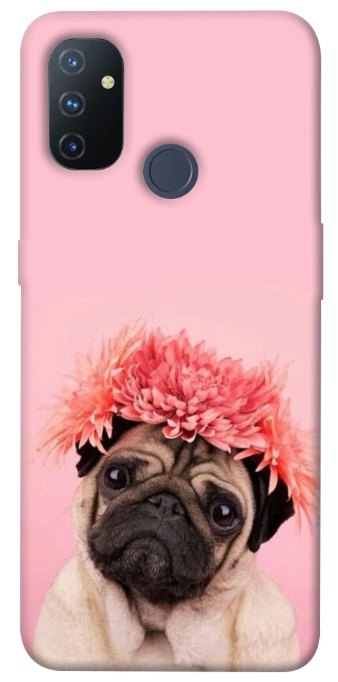 Чохол Мопс із квітами для OnePlus Nord N100